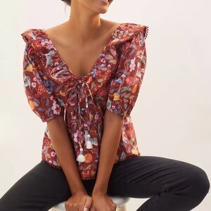 Anthropologie Maeve Ruffled Tie-Front Blouse NWT